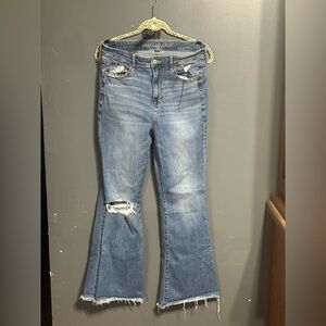 American Eagle Outfitters Distressed Blue Wide Leg Jeans